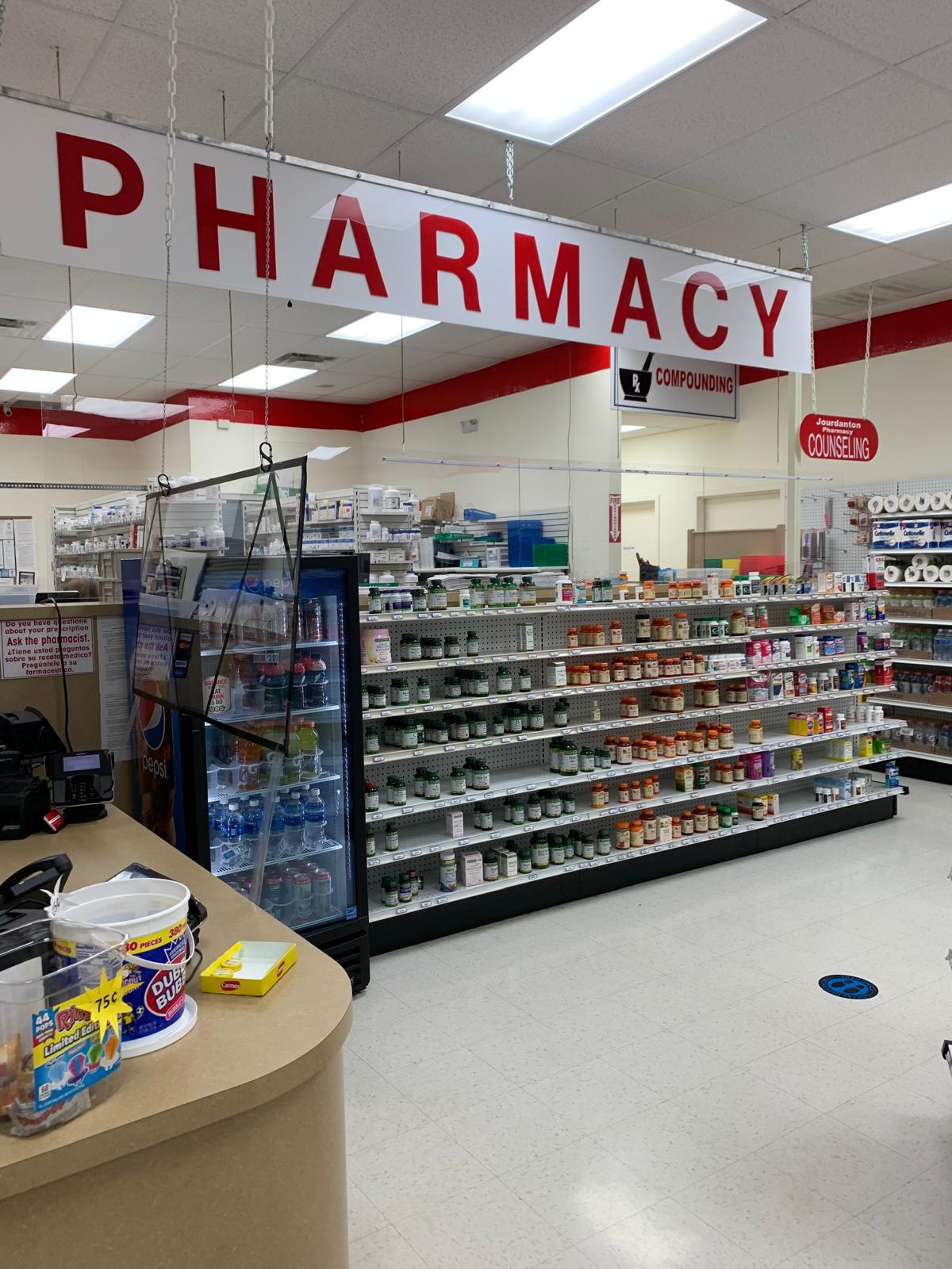 Pharmacy counter and retail area inside Jourdanton Pharmacy